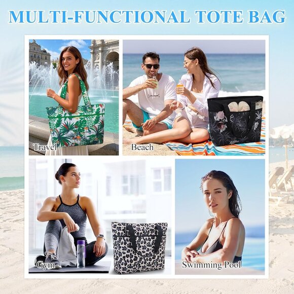 Women's Leopard Large Lightweight Zipper Travel Totes Separation Bags - Picture 7 of 7